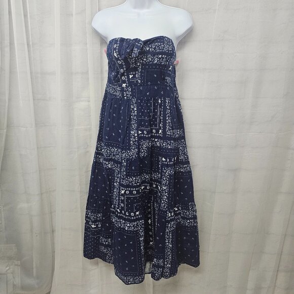 Universal Thread Dress Women Blue Floral Bandana Strapless Midi Tiered Boho XL - Picture 9 of 9